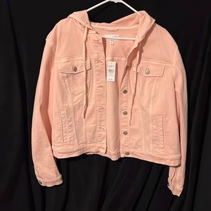 LOFT pink denim jean jacket with hood XL NWT